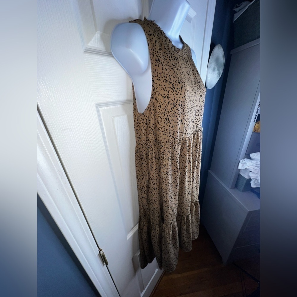 NWT Mittoshop Women’s Small Brown Animal Print Sleeveless Tiered Midi Dress S - Picture 13 of 16